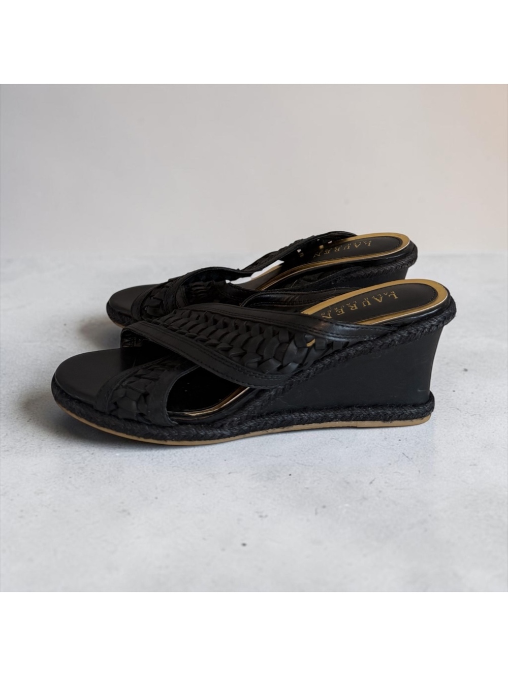 Lauren Ralph Lauren Ciana Woven Leather Espadrille Wedges - Size 8B